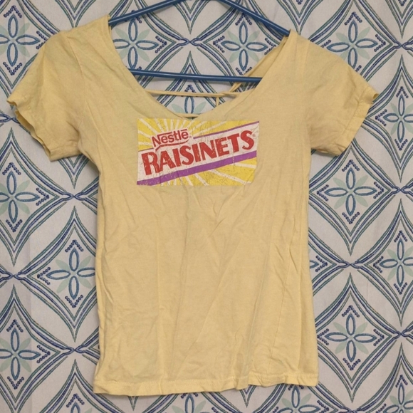 Women's s raisinets candy tee junk food no tag custom laced stitched back vneck - Picture 1 of 2